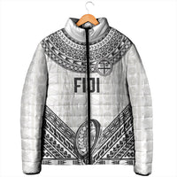 Custom Rugby Fiji National Heritage Padded Jacket White Traditional Masi Inspired