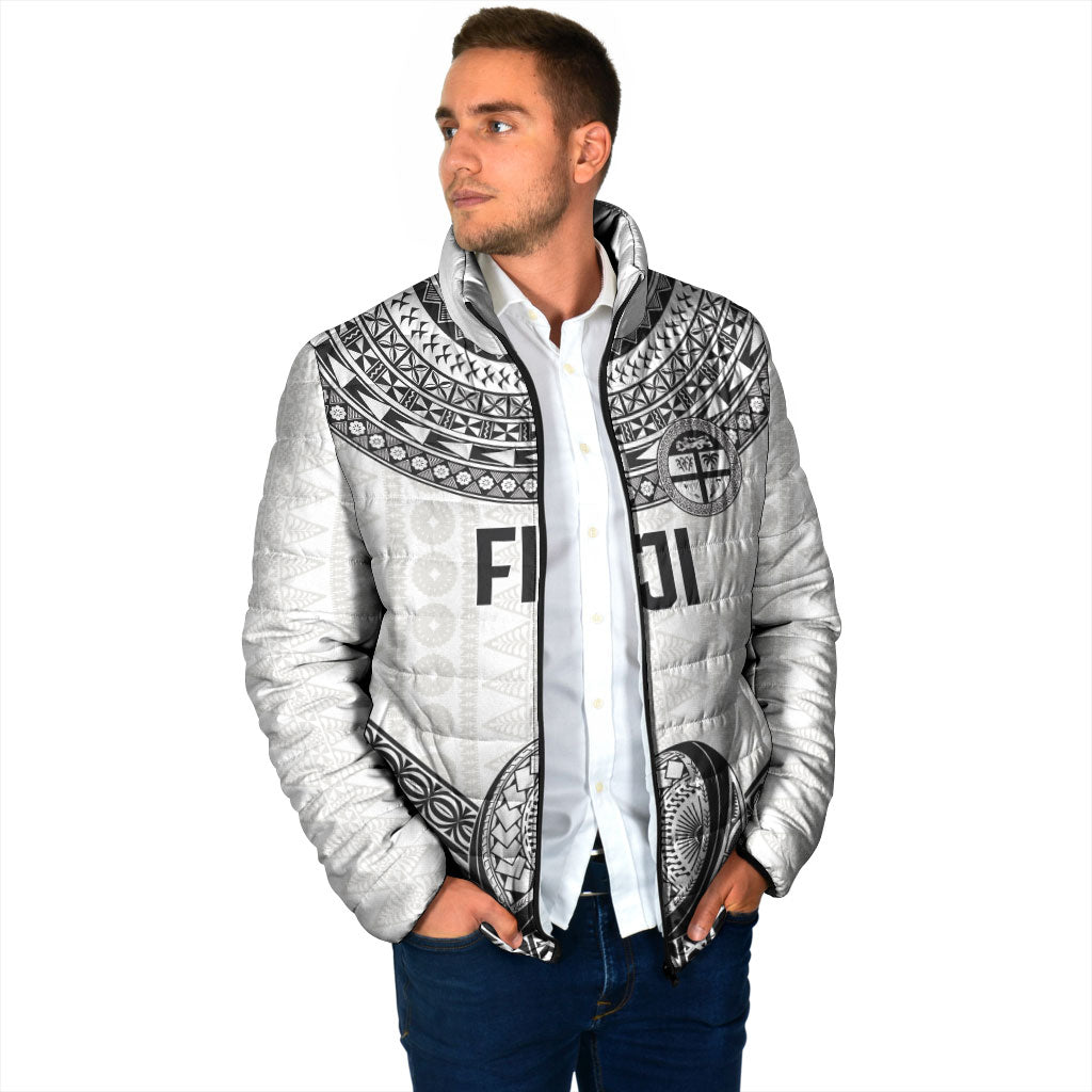 Custom Rugby Fiji National Heritage Padded Jacket White Traditional Masi Inspired