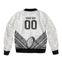 Custom Rugby Fiji National Heritage Sleeve Zip Bomber Jacket White Traditional Masi Inspired