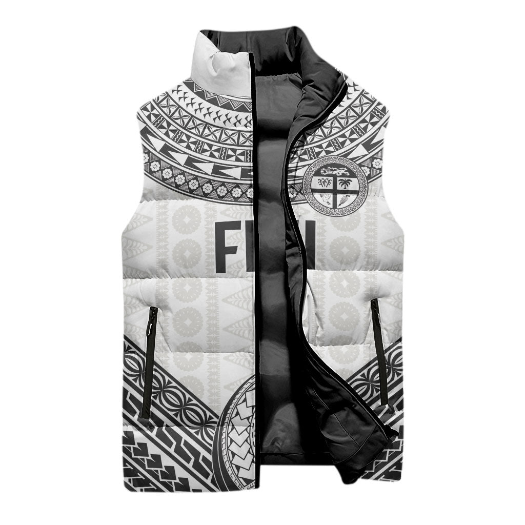 Custom Rugby Fiji National Heritage Sleeveless Puffer Jacket White Traditional Masi Inspired