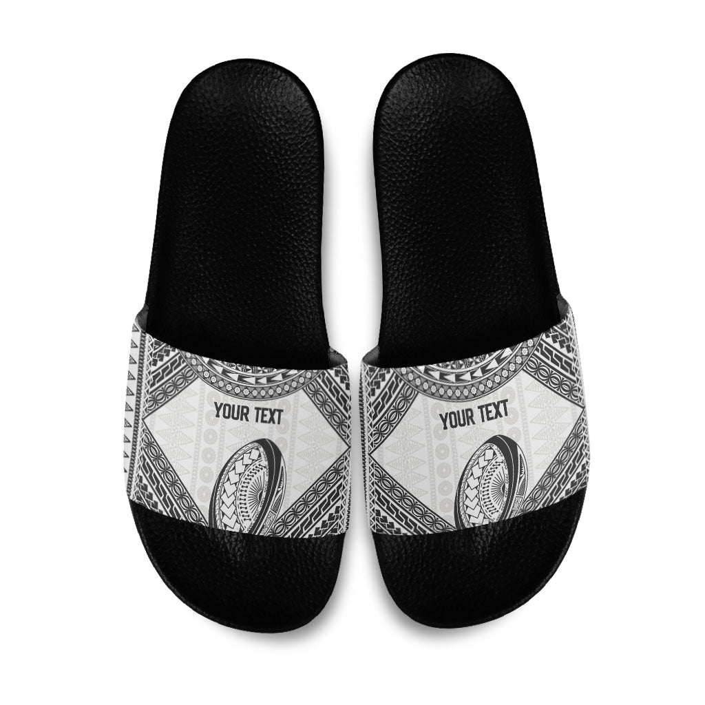 Custom Rugby Fiji National Heritage Slide Sandals White Traditional Masi Inspired