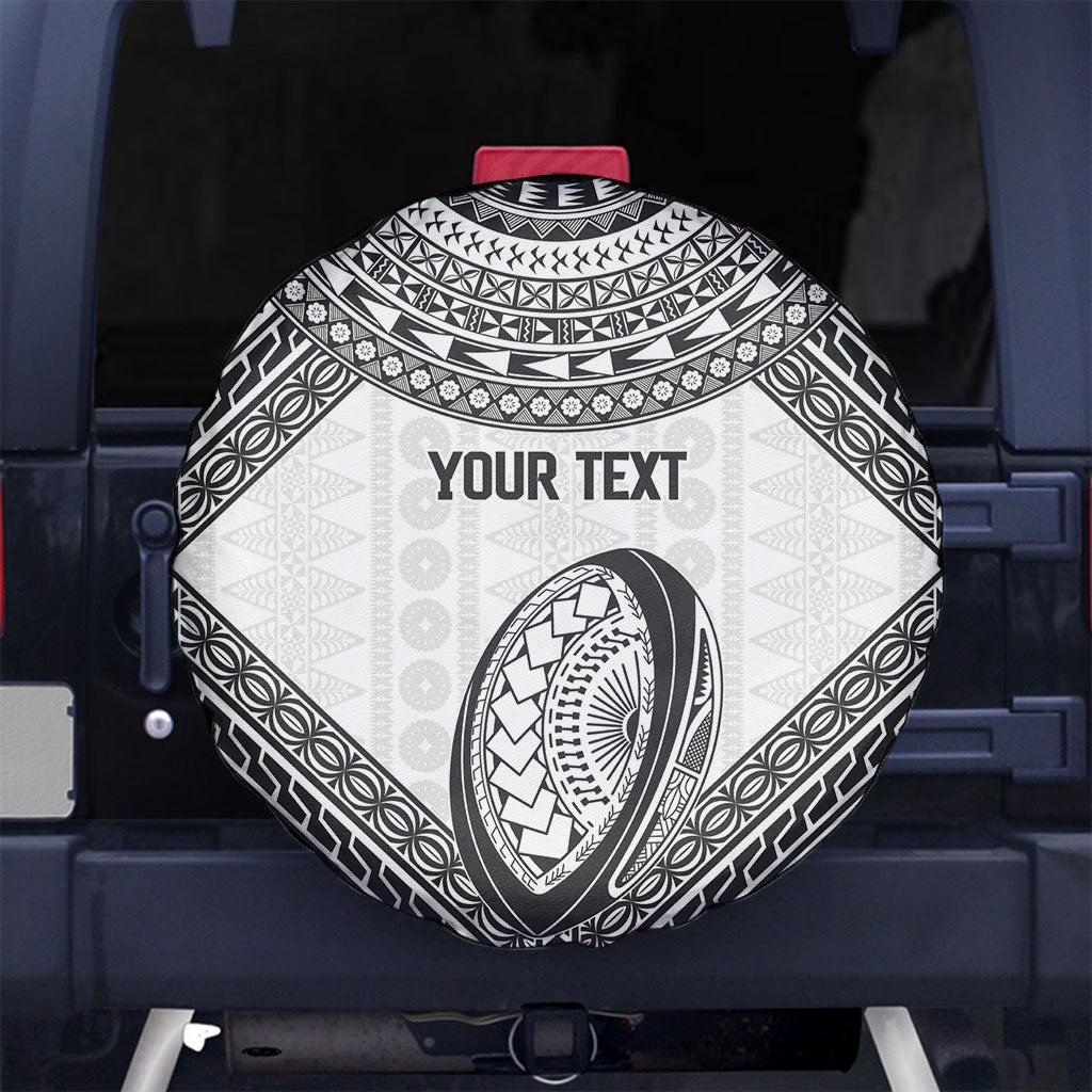 Custom Rugby Fiji National Heritage Spare Tire Cover White Traditional Masi Inspired