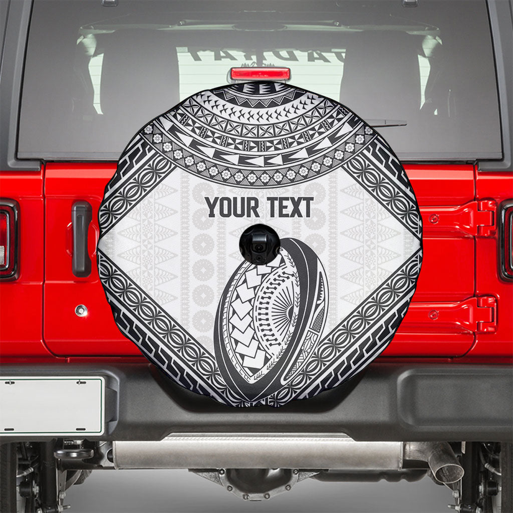 Custom Rugby Fiji National Heritage Spare Tire Cover White Traditional Masi Inspired