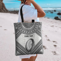 Custom Rugby Fiji National Heritage Tote Bag White Traditional Masi Inspired