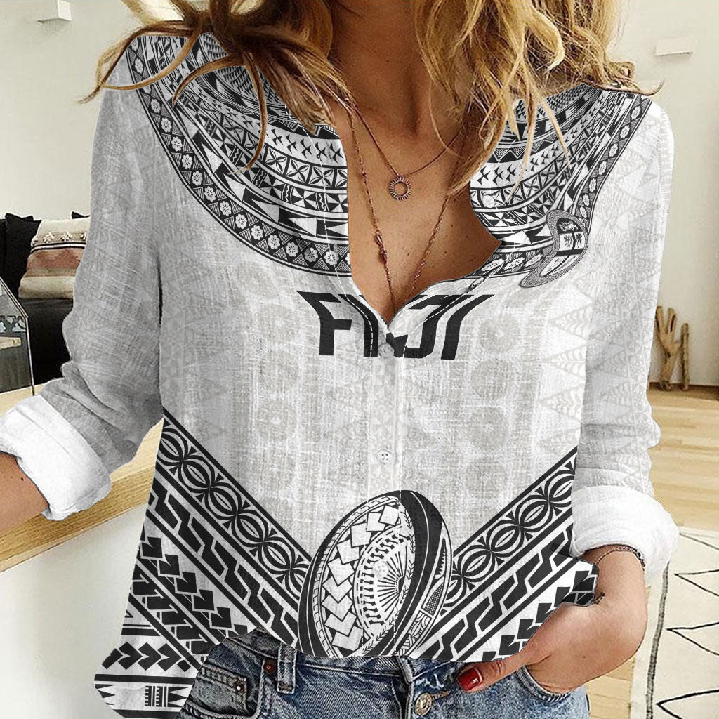 Custom Rugby Fiji National Heritage Women Casual Shirt White Traditional Masi Inspired