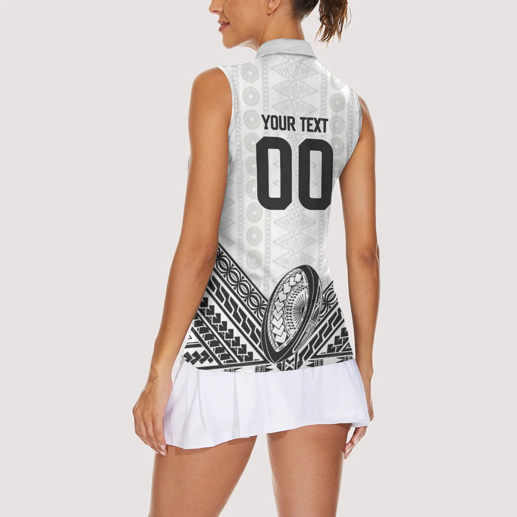 Custom Rugby Fiji National Heritage Women Sleeveless Polo Shirt White Traditional Masi Inspired