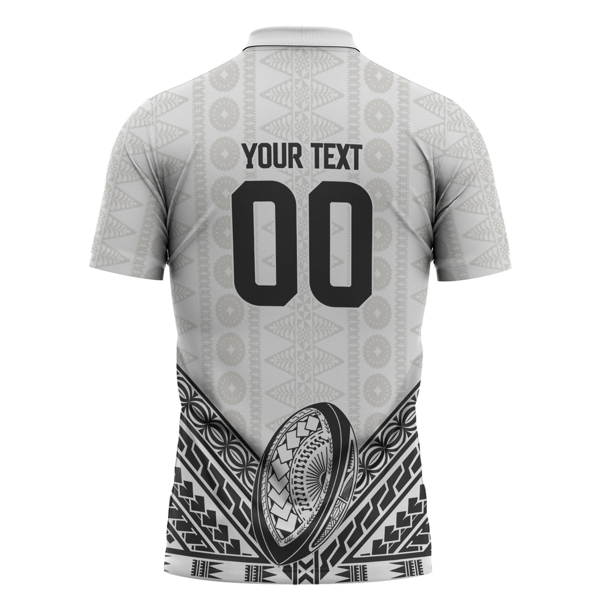 Custom Rugby Fiji National Heritage Zipper Polo Shirt White Traditional Masi Inspired