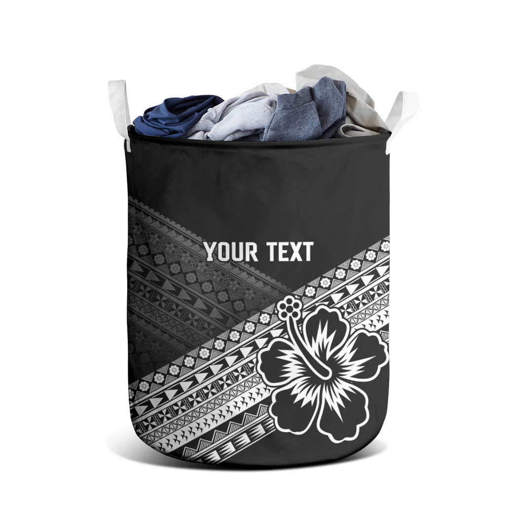 Custom Rugby Fiji Laundry Basket Black Traditional Masi Inspired