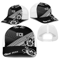 Personalised Rugby Fiji Baseball Net Cap Black Traditional Masi Inspired