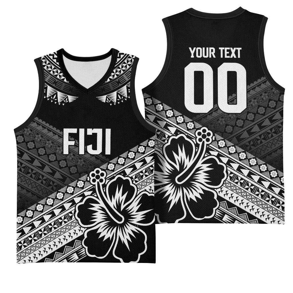 Custom Rugby Fiji Basketball Jersey Black Traditional Masi Inspired