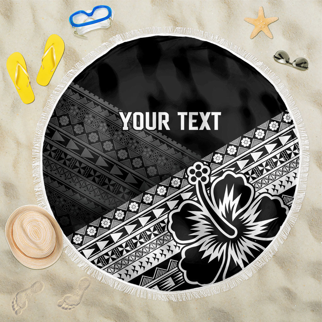 Custom Rugby Fiji Beach Blanket Black Traditional Masi Inspired