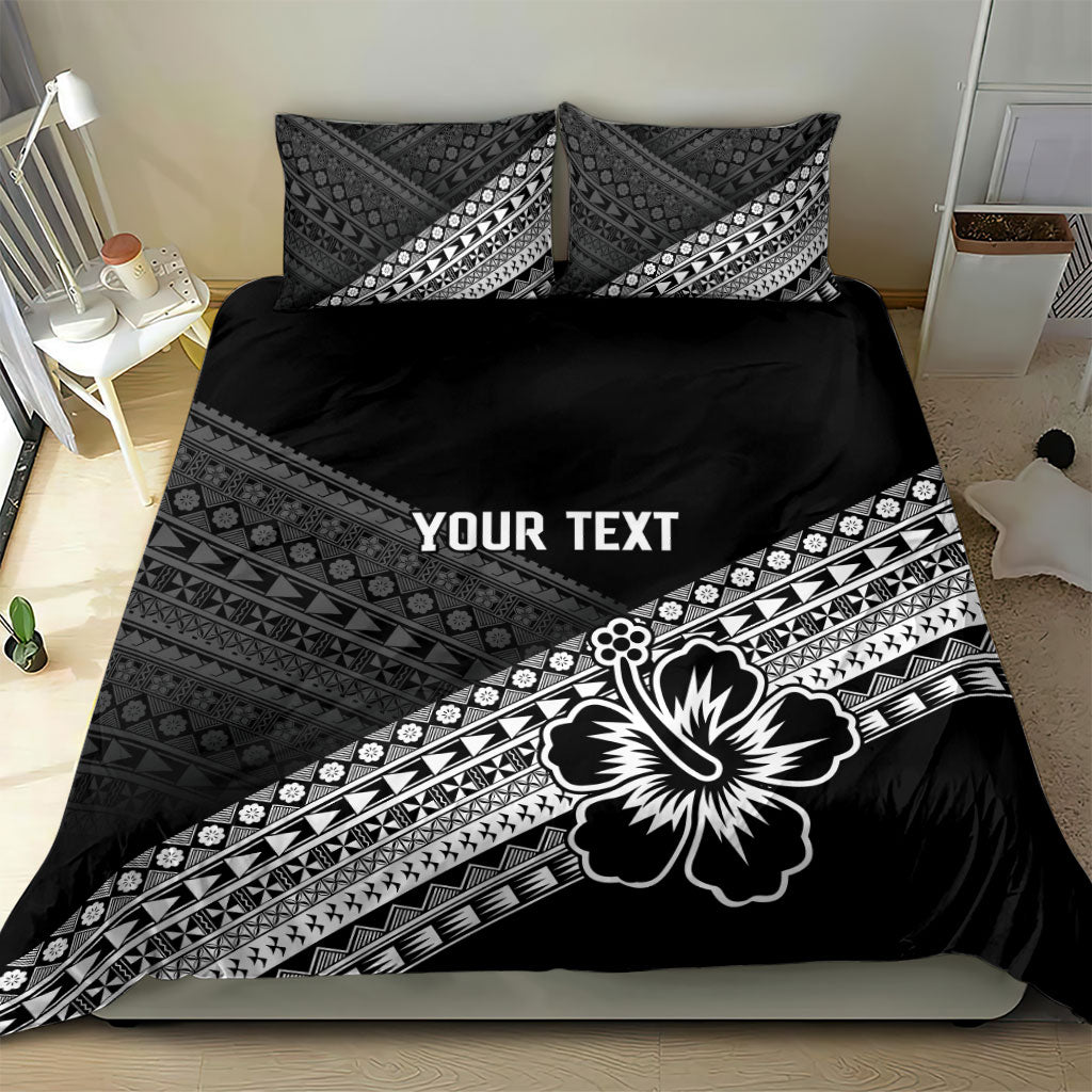 Custom Rugby Fiji Bedding Set Black Traditional Masi Inspired