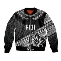 Custom Rugby Fiji Bomber Jacket Black Traditional Masi Inspired