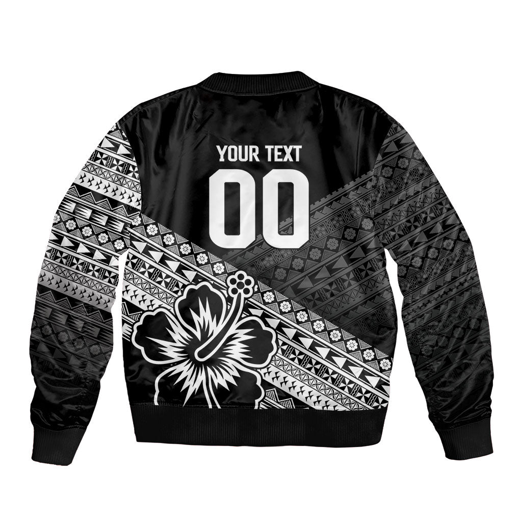 Custom Rugby Fiji Bomber Jacket Black Traditional Masi Inspired