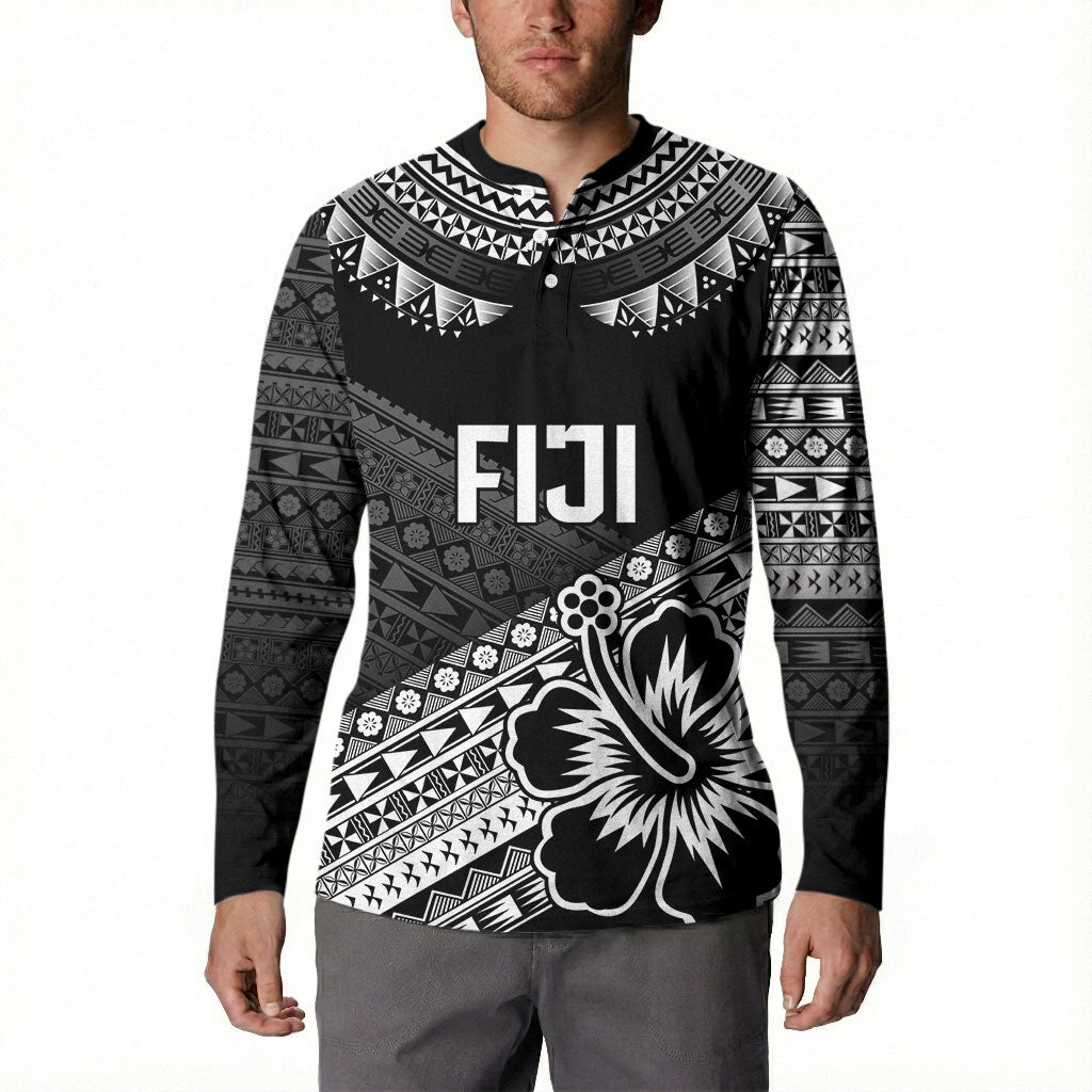 Custom Rugby Fiji Button Sweatshirt Black Traditional Masi Inspired