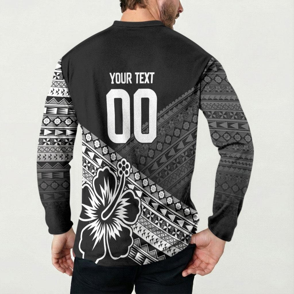 Custom Rugby Fiji Button Sweatshirt Black Traditional Masi Inspired