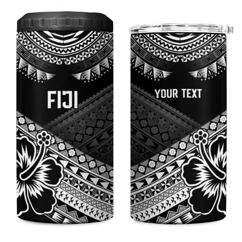 Custom Rugby Fiji 4 in 1 Can Cooler Tumbler Black Traditional Masi Inspired
