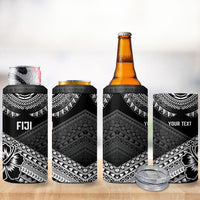 Custom Rugby Fiji 4 in 1 Can Cooler Tumbler Black Traditional Masi Inspired
