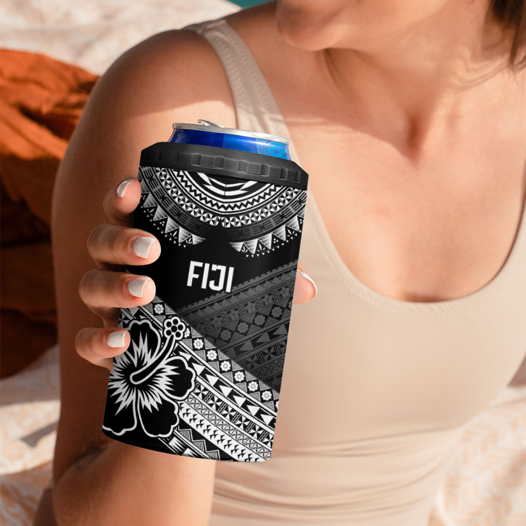 Custom Rugby Fiji 4 in 1 Can Cooler Tumbler Black Traditional Masi Inspired