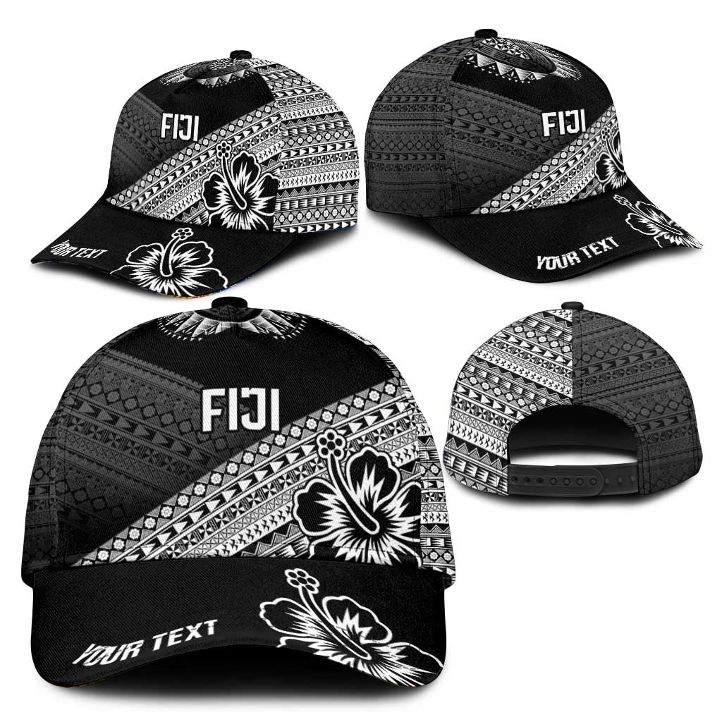 Personalised Rugby Fiji Classic Cap Black Traditional Masi Inspired