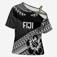 Custom Rugby Fiji Cross Shoulder Shirt Black Traditional Masi Inspired