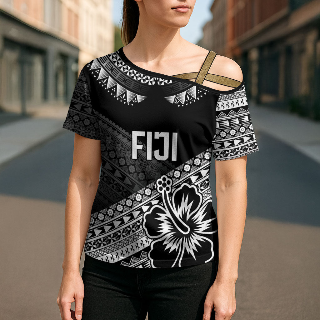 Custom Rugby Fiji Cross Shoulder Shirt Black Traditional Masi Inspired