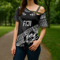 Custom Rugby Fiji Cross Shoulder Shirt Black Traditional Masi Inspired