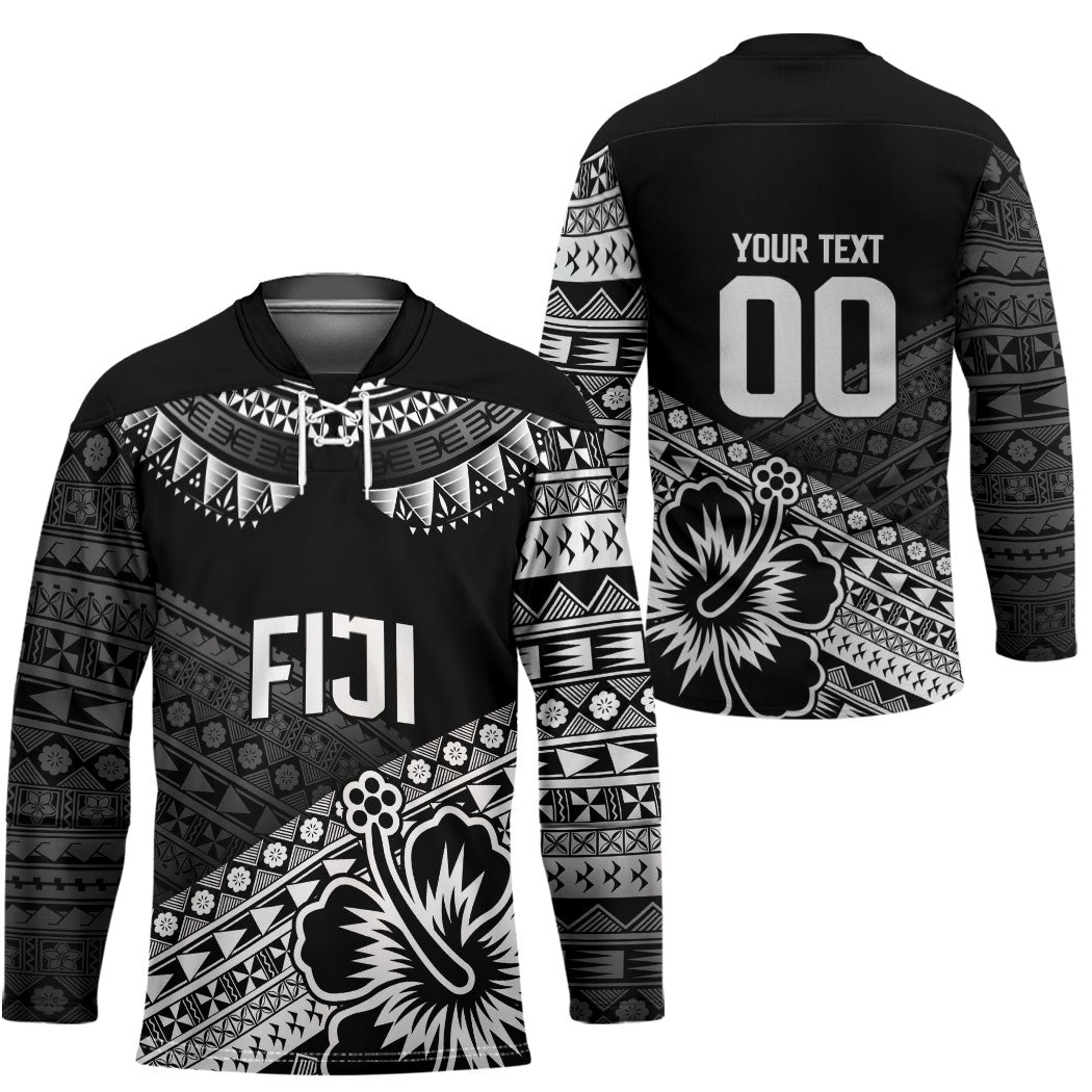 Custom Rugby Fiji Hockey Jersey Black Traditional Masi Inspired