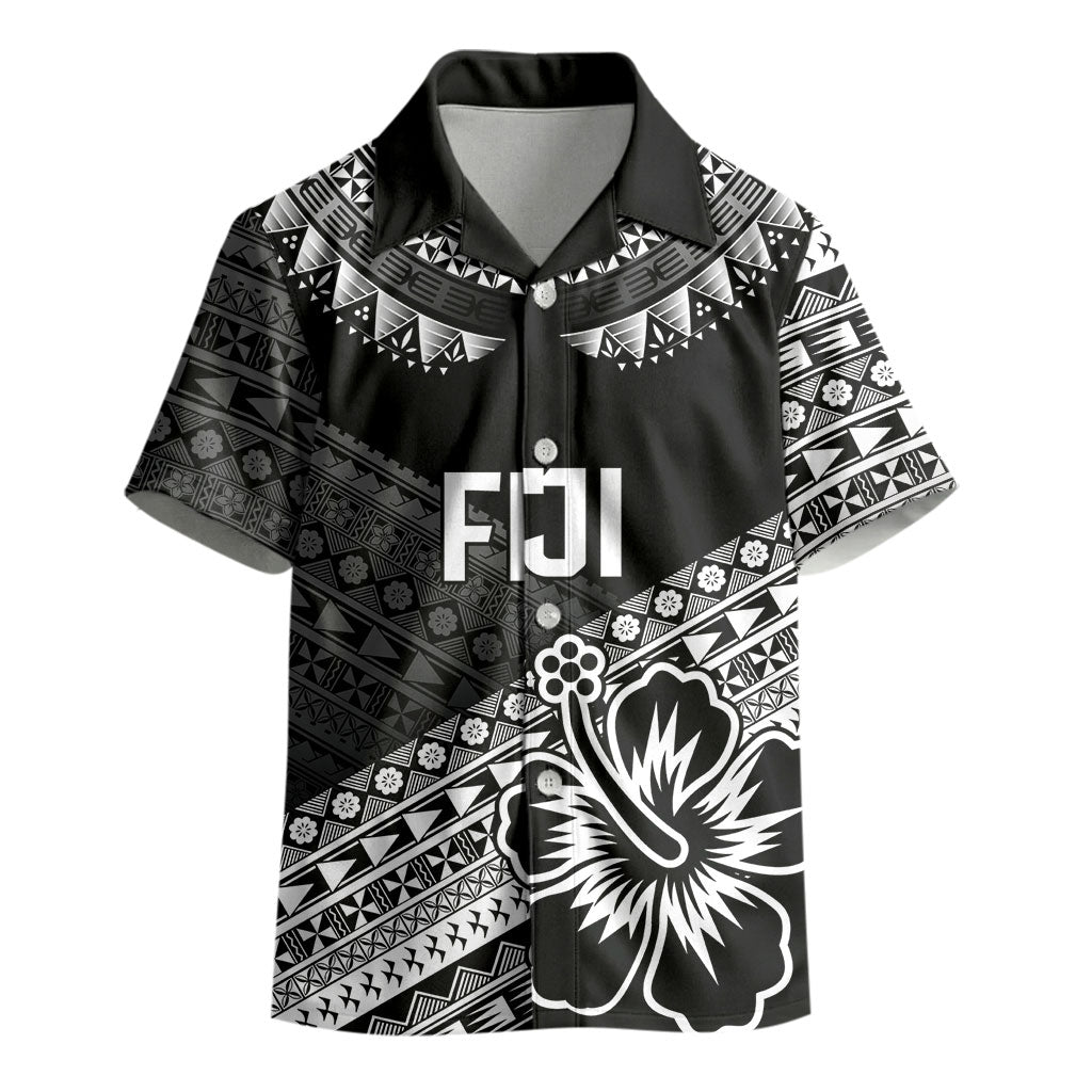 Custom Rugby Fiji Kid Hawaiian Shirt Black Traditional Masi Inspired