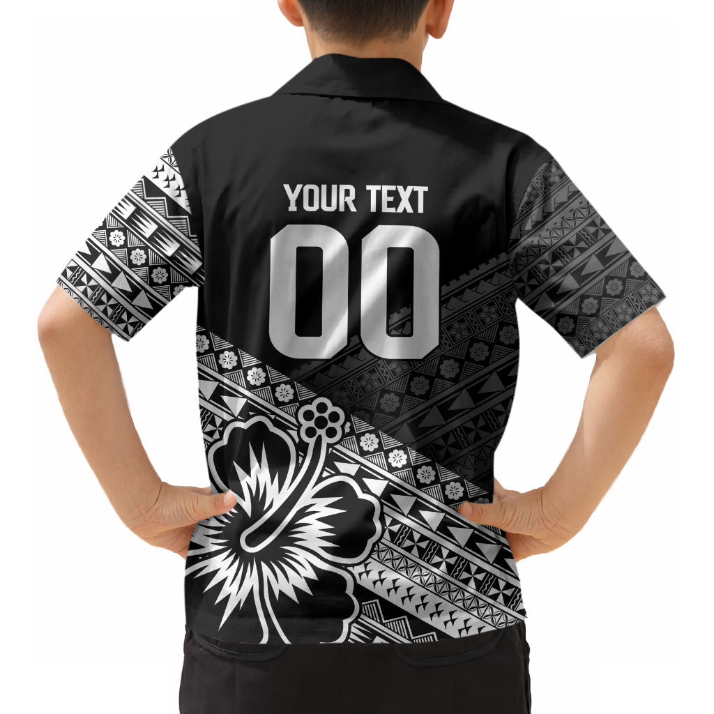 Custom Rugby Fiji Kid Hawaiian Shirt Black Traditional Masi Inspired