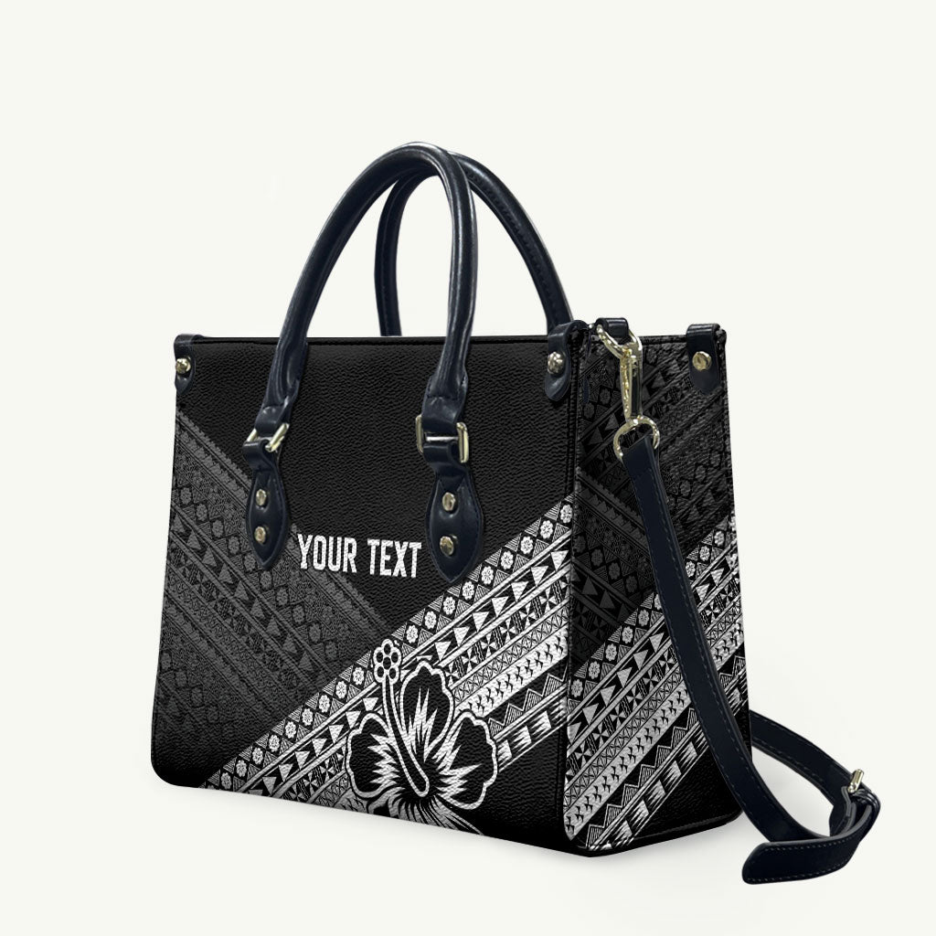 Custom Rugby Fiji Leather Bag Black Traditional Masi Inspired LT9 Black - Polynesian Pride