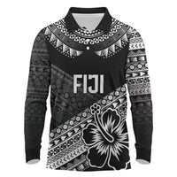 Custom Rugby Fiji Long Sleeve Polo Shirt Black Traditional Masi Inspired