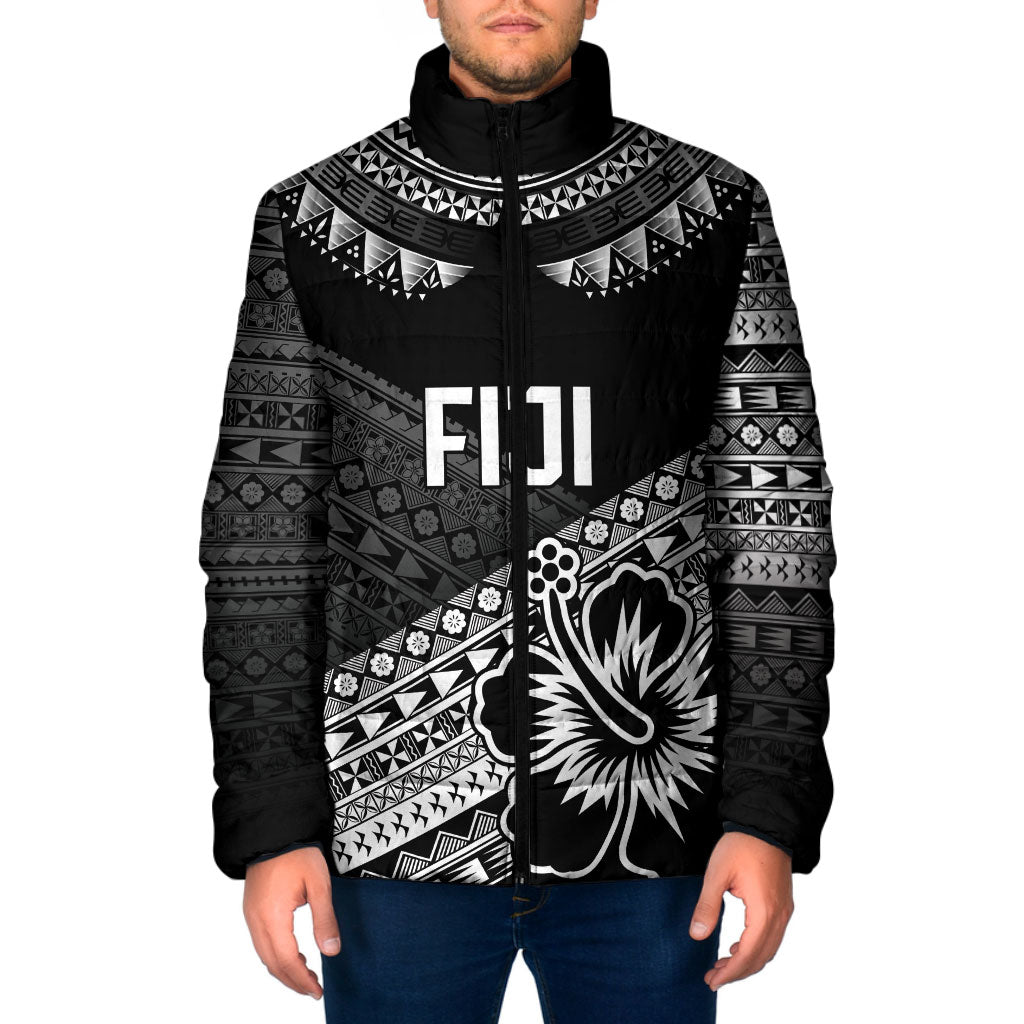 Custom Rugby Fiji Padded Jacket Black Traditional Masi Inspired
