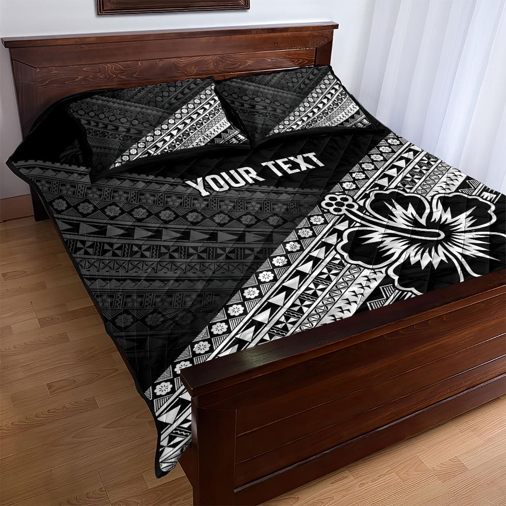 Custom Rugby Fiji Quilt Bed Set Black Traditional Masi Inspired