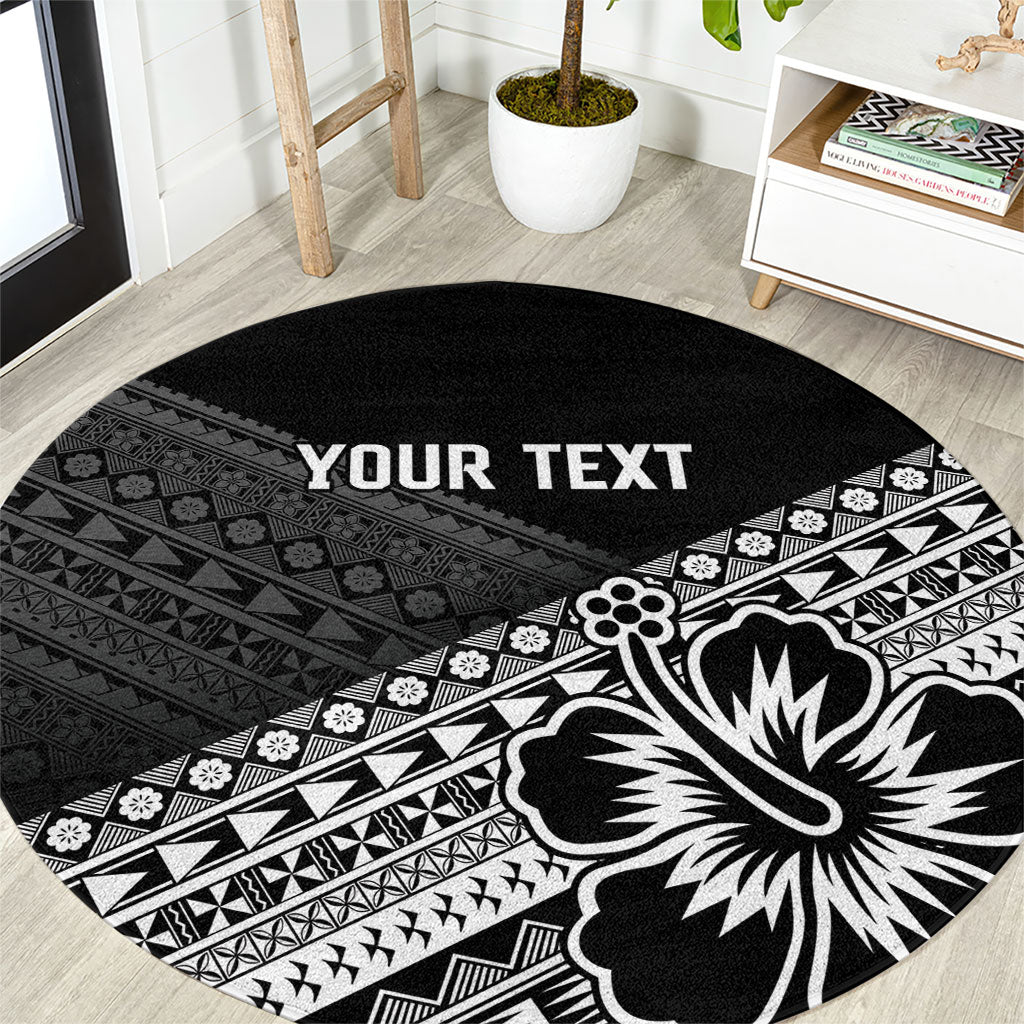 Custom Rugby Fiji Round Carpet Black Traditional Masi Inspired