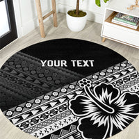 Custom Rugby Fiji Round Carpet Black Traditional Masi Inspired