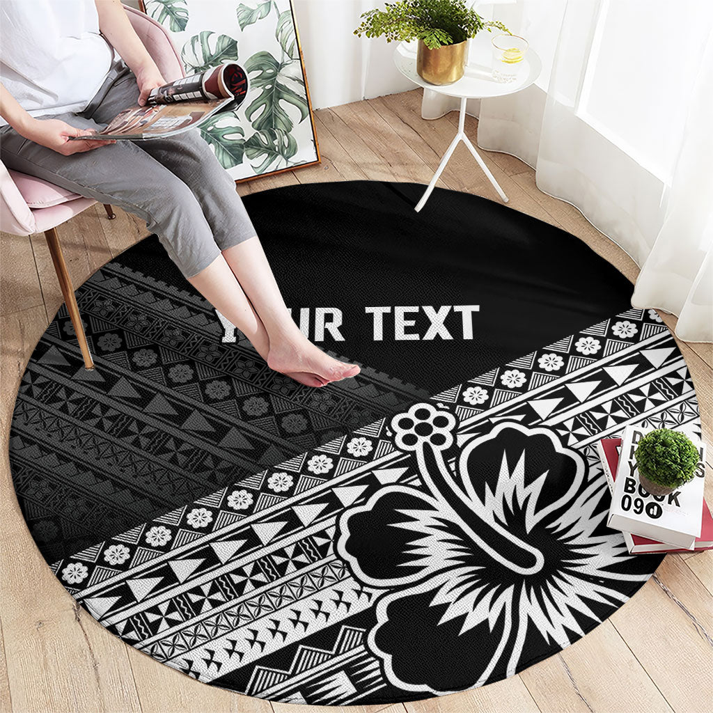 Custom Rugby Fiji Round Carpet Black Traditional Masi Inspired