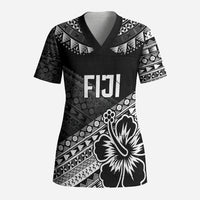Custom Rugby Fiji Scrub Top Black Traditional Masi Inspired