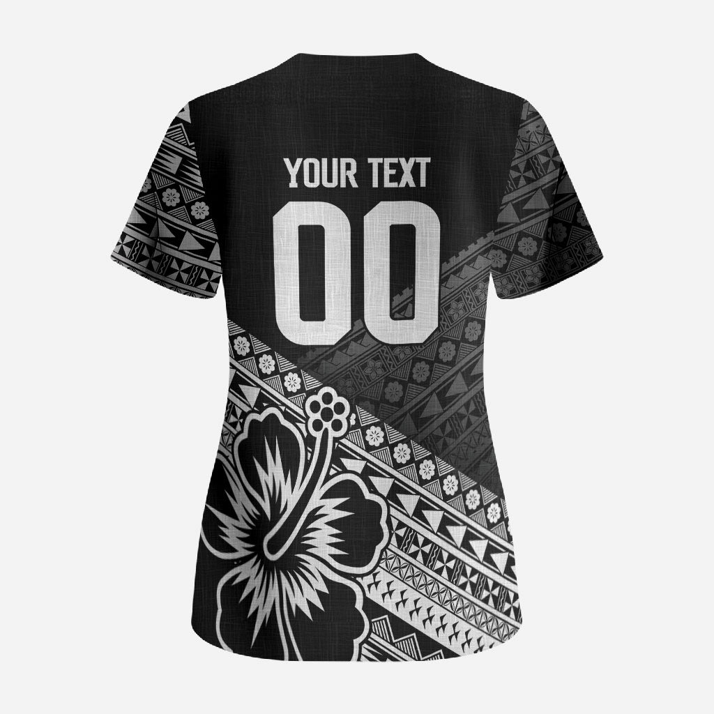 Custom Rugby Fiji Scrub Top Black Traditional Masi Inspired