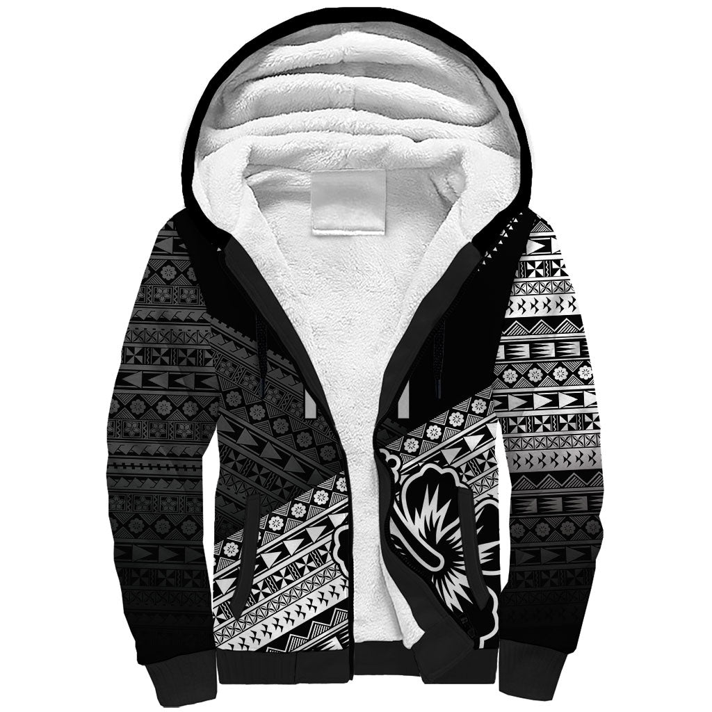 Custom Rugby Fiji Sherpa Hoodie Black Traditional Masi Inspired