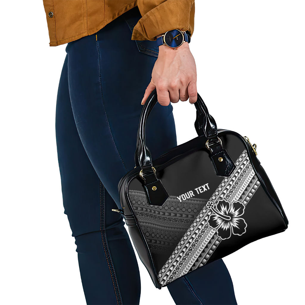 Custom Rugby Fiji Shoulder Handbag Black Traditional Masi Inspired