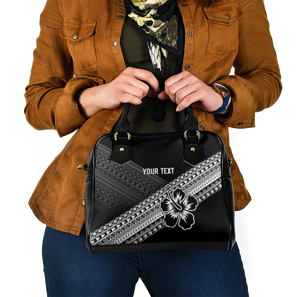 Custom Rugby Fiji Shoulder Handbag Black Traditional Masi Inspired