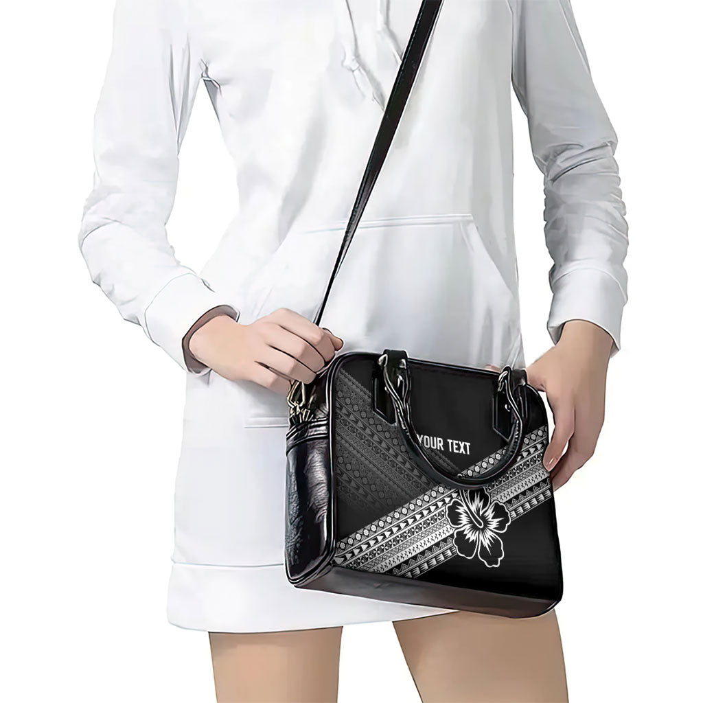 Custom Rugby Fiji Shoulder Handbag Black Traditional Masi Inspired