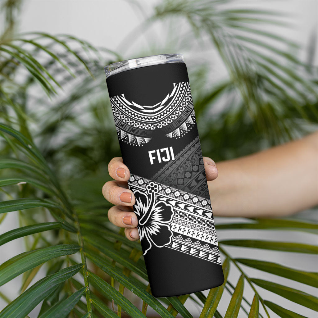 Custom Rugby Fiji Skinny Tumbler Black Traditional Masi Inspired