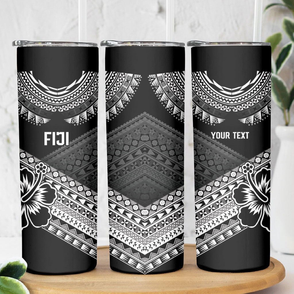 Custom Rugby Fiji Skinny Tumbler Black Traditional Masi Inspired