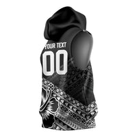 Custom Rugby Fiji Sleeveless Hoodie Black Traditional Masi Inspired