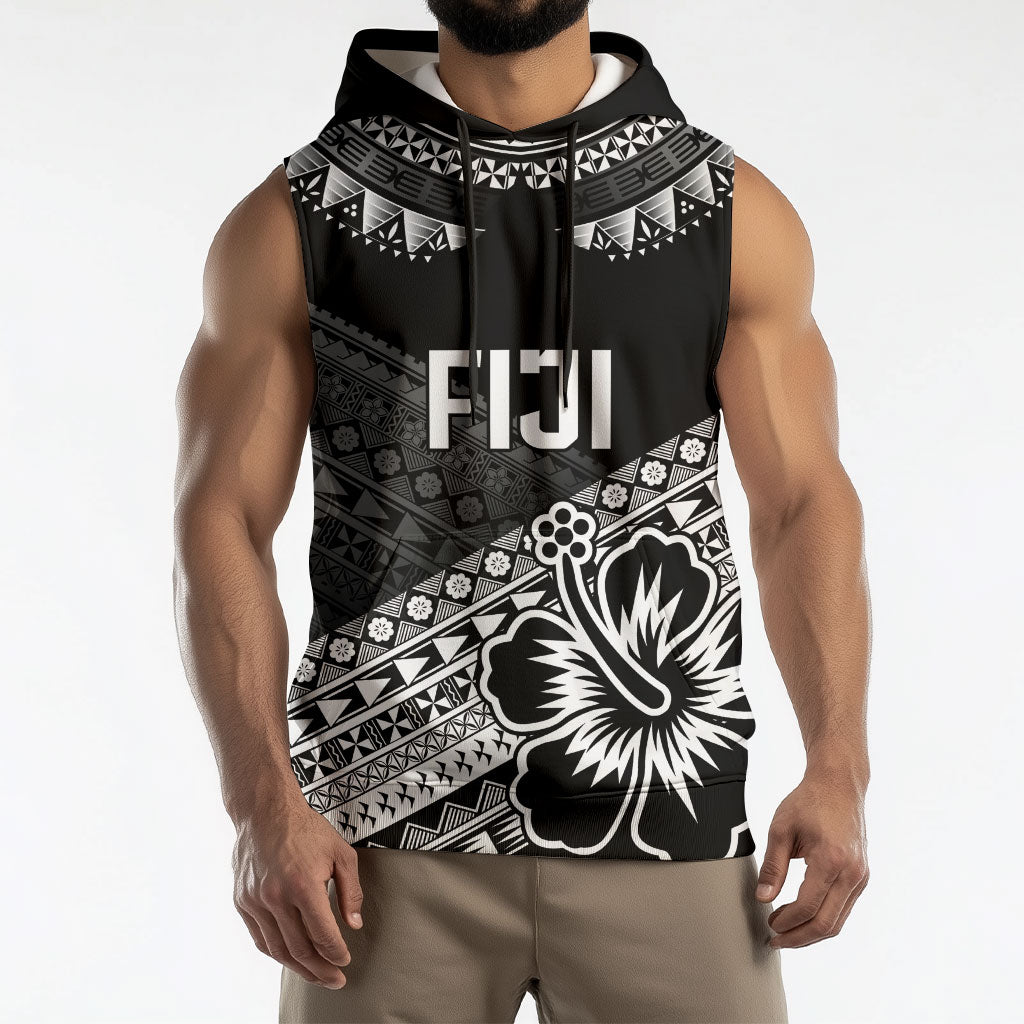 Custom Rugby Fiji Sleeveless Hoodie Black Traditional Masi Inspired