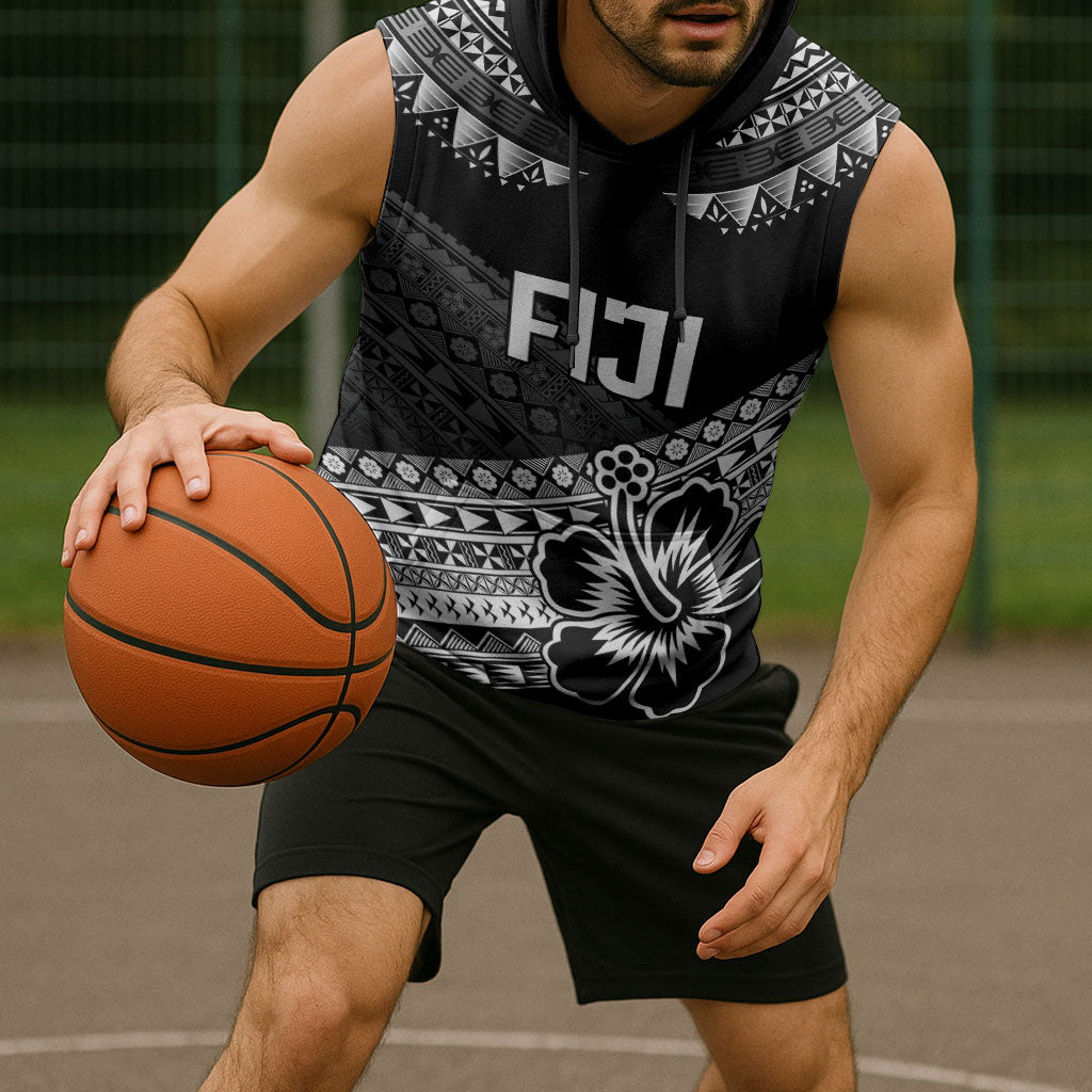 Custom Rugby Fiji Sleeveless Hoodie Black Traditional Masi Inspired