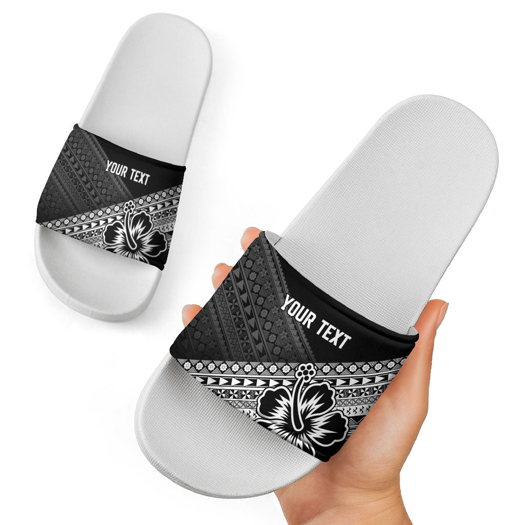 Custom Rugby Fiji Slide Sandals Black Traditional Masi Inspired
