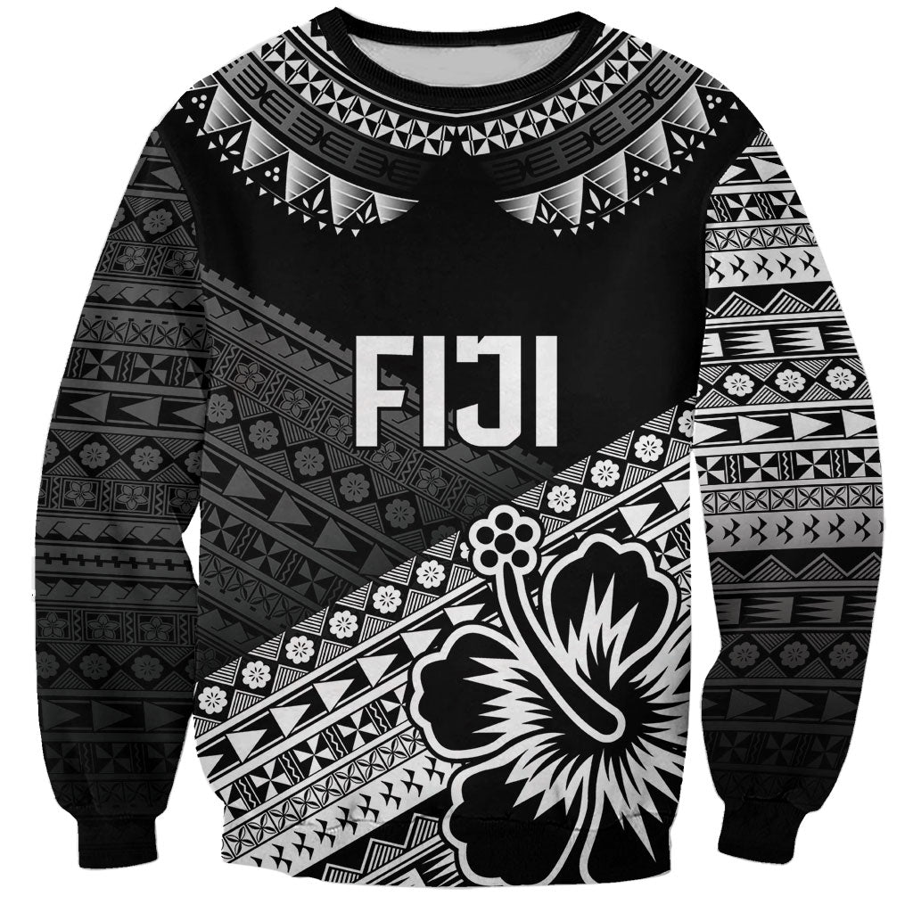 Custom Rugby Fiji Sweatshirt Black Traditional Masi Inspired